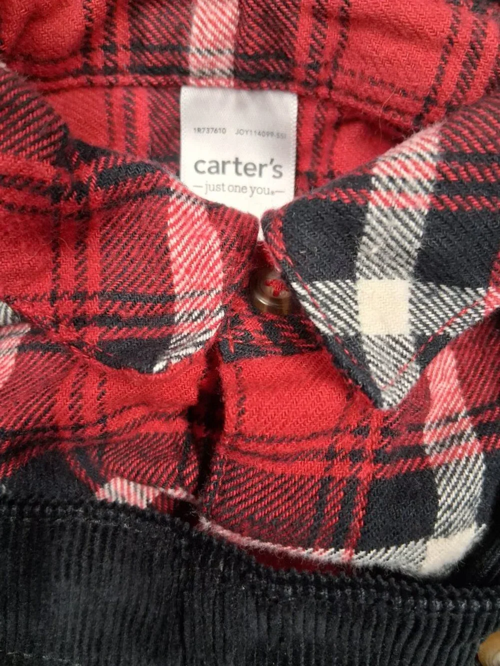 Infant boys overalls set, Carter's, size 18 months, black and red like new